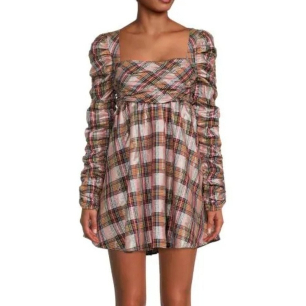 Saylor Yulia Long Sleeve Plaid Mini Dress- size L